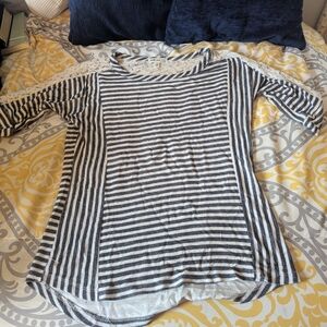 Striped Elbow-Length Sleeve Top with Lace Detail